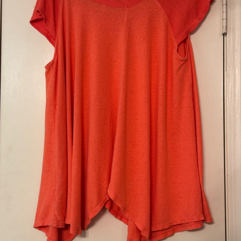 Free People Orange Tunic with Asymmetrical Design and Cap Sleeves